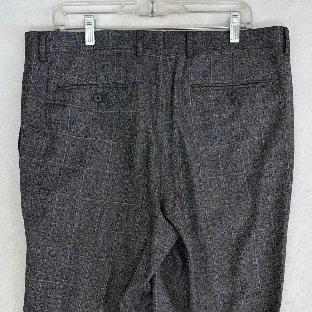 Banana Republic Marzotto Italian Wool Suit Men 44R 35x31 Grey Windowpane Check